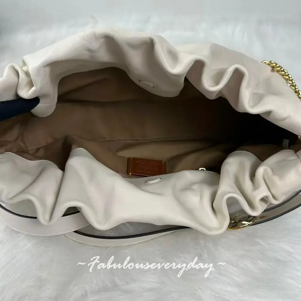 Coach 2 Straps Faye Large Shoulder Bag In Leather/Gold/Chalk CCE68 NWT